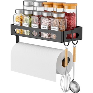 Does Not Apply Spice Rack With Paper Towel Holder Roll And Hooks, Wall-Mounted Spice Rack Witho Does Not Apply Spice Rack With Paper Towel Holder Roll And Hooks, Wall-Mounted Spice Rack Witho