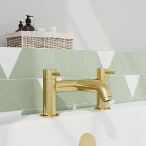Welovebathrooms Arlo Deck Mounted Bath Filler Tap Dual Lever Brushed Brass Modern Bathroom Gold Welovebathrooms Arlo Deck Mounted Bath Filler Tap Dual Lever Brushed Brass Modern Bathroom Gold