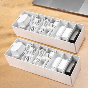 Cable Storage Box Small, 2 Pcs White Cable Tidy With Adjustable Compartments, Ca Cable Storage Box Small, 2 Pcs White Cable Tidy With Adjustable Compartments, Ca
