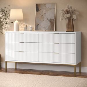 Valencia Chest Of Drawers White Gloss With 6 Ribbed Drawers Gold Handles Legs Art Deco Valencia Chest Of Drawers White Gloss With 6 Ribbed Drawers Gold Handles Legs Art Deco
