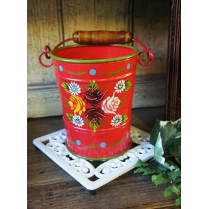 Black Country Metal Works 19cm Tall Red Narrowboat Buckby Style Hand Painted Bucket / Planter Black Country Metal Works 19cm Tall Red Narrowboat Buckby Style Hand Painted Bucket / Planter