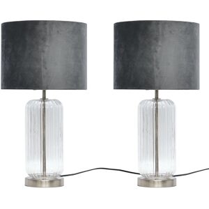 First Choice Lighting Set Of 2 Ribbed Glass 49cm Table Lamps Bedside Lights Brushed Chrome Grey Velvet First Choice Lighting Set Of 2 Ribbed Glass 49cm Table Lamps Bedside Lights Brushed Chrome Grey Velvet