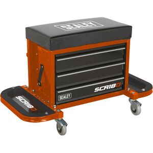 Thatcable Mechanics Utility Seat & Toolbox - Folding Side Trays - Swivel Castors - Orange Thatcable Mechanics Utility Seat & Toolbox - Folding Side Trays - Swivel Castors - Orange