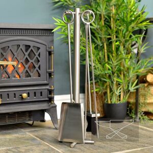 Black Country Metal Works Large Brushed Steel Four Piece Companion Set - 64cm Black Country Metal Works Large Brushed Steel Four Piece Companion Set - 64cm