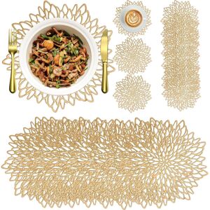 24 Pieces Placemats Coaster Set, Round Pressed Vinyl Placemat Metallic Place Mat 24 Pieces Placemats Coaster Set, Round Pressed Vinyl Placemat Metallic Place Mat