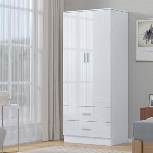 2 Door 2 Drawer Wardrobe - White Gloss Fronts & Matt White Carcass Reflect 2 Door 2 Drawer Wardrobe - White Gloss Fronts & Matt White Carcass Reflect