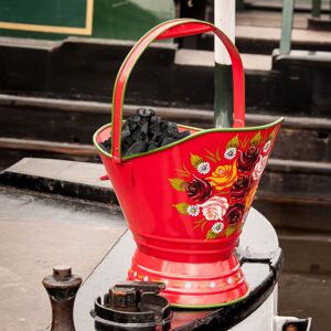 Black Country Metal Works "Royal Avon Canal" Narrowboat Hand Painted Coal Scuttle In Red Black Country Metal Works "Royal Avon Canal" Narrowboat Hand Painted Coal Scuttle In Red