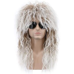 Karlery Long Curly Brown Gradient White Wig 70s 80s Rocker Mullet Party Costume Karlery Long Curly Brown Gradient White Wig 70s 80s Rocker Mullet Party Costume