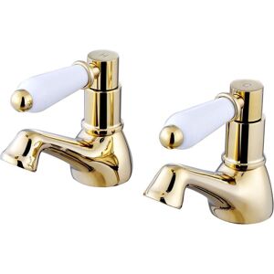 Pillar Basin Taps Hot & Cold Downton Bathroom Faucet Gold Brass Enki Bt0606 Pillar Basin Taps Hot & Cold Downton Bathroom Faucet Gold Brass Enki Bt0606