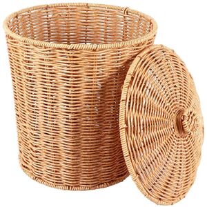 Sodial 3x(Woven Basket Trash Can Round Rattan Waste Basket With Lid Planter Woven6957 Sodial 3x(Woven Basket Trash Can Round Rattan Waste Basket With Lid Planter Woven6957