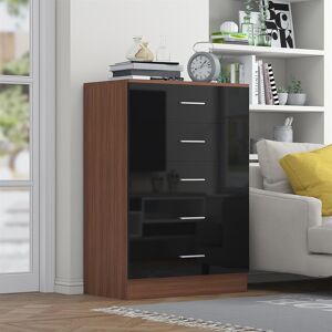 5 Drawer Chest - Black Gloss Fronts & Matt Walnut Carcass Reflect 5 Drawer Chest - Black Gloss Fronts & Matt Walnut Carcass Reflect