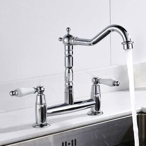 Littleduck Kitchen Sink Taps 2 Hole 1/4 Turn Dual Traditional Ceramic Handles Lever Hot & Littleduck Kitchen Sink Taps 2 Hole 1/4 Turn Dual Traditional Ceramic Handles Lever Hot &