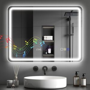 Homcom 600 X 800 Mm Illuminated Bathroom Mirror With Bluetooth Clock Silver Homcom 600 X 800 Mm Illuminated Bathroom Mirror With Bluetooth Clock Silver