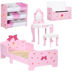 Zonekiz 5pcs Kids Furniture Set W/ Bed Toy Box Vanity Table Storage Unit, Pink Zonekiz 5pcs Kids Furniture Set W/ Bed Toy Box Vanity Table Storage Unit, Pink