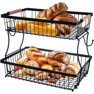 Does Not Apply 2 Tier Fruit Basket With 2 Banana Hangers, Countertop Fruit Vegetable Basket Bow Does Not Apply 2 Tier Fruit Basket With 2 Banana Hangers, Countertop Fruit Vegetable Basket Bow