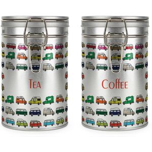 Purely Home Campervans Tea & Coffee Canisters Set - Silver Storage Gift Tins For Campers Purely Home Campervans Tea & Coffee Canisters Set - Silver Storage Gift Tins For Campers