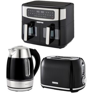 Geepas 1.7l Electric Kettle 2 Slice Bread Toaster & 9l Dual Zone Air Fryer Set Geepas 1.7l Electric Kettle 2 Slice Bread Toaster & 9l Dual Zone Air Fryer Set