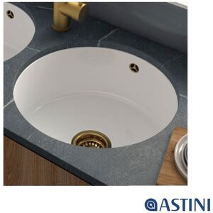 Astini Round 460 1 Bowl White Ceramic Kitchen Sink With Gold Waste & Overflow Astini Round 460 1 Bowl White Ceramic Kitchen Sink With Gold Waste & Overflow