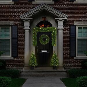 Premier Outdoor Christmas Greeting Door Set Potted Trees Garland Warm White Led Lights Premier Outdoor Christmas Greeting Door Set Potted Trees Garland Warm White Led Lights