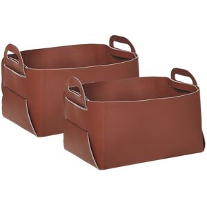 Beliani Set Of 2 Faux Leather Baskets Brown Nuzi Beliani Set Of 2 Faux Leather Baskets Brown Nuzi
