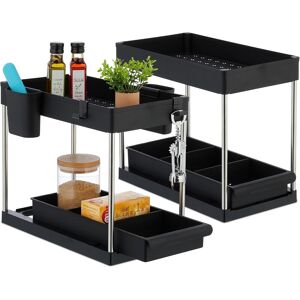 Relaxdays 2x Under Sink Shelves, Utensils Organiser, Hooks & Cups, Kitchen & Ba Relaxdays 2x Under Sink Shelves, Utensils Organiser, Hooks & Cups, Kitchen & Ba