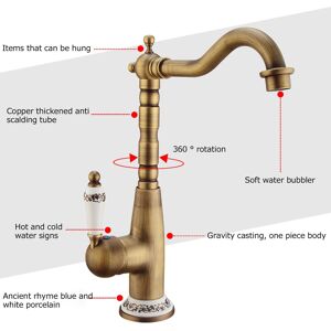 Kitchen Faucet Gold All Copper European Antique Hot Cold Mixed 360° Kitchen Faucet Gold All Copper European Antique Hot Cold Mixed 360°