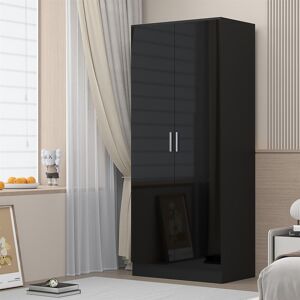 Wardrobe 2 Door Plain - Black High Gloss Front / Black Oak Matt Finish Reflect Wardrobe 2 Door Plain - Black High Gloss Front / Black Oak Matt Finish Reflect