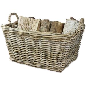 Stoves Grey & Buff Rattan Rectangular Log Basket Wicker Floor Storage Woven Handles Stoves Grey & Buff Rattan Rectangular Log Basket Wicker Floor Storage Woven Handles