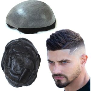 Hair Nature Mens Hair Replacement System Thin Poly Skin Human Hairpieces Toupee 8x10 #1b Hair Nature Mens Hair Replacement System Thin Poly Skin Human Hairpieces Toupee 8x10 #1b