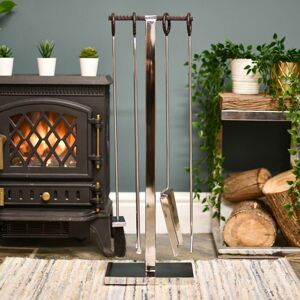 Black Country Metal Works “baxter Loft” Stainless Steel And Leather Four Piece Companion Set - 76cm Black Country Metal Works “baxter Loft” Stainless Steel And Leather Four Piece Companion Set - 76cm