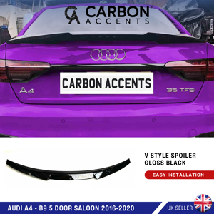Rio Audi A4 B9 Gloss Black V Style Rear Boot Spoiler Lip Splitter 16-19 Rio Audi A4 B9 Gloss Black V Style Rear Boot Spoiler Lip Splitter 16-19