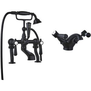 Black Bath Shower Mixer And Basin Tap Set - Helston Bun/beba_27784/79609 Black Bath Shower Mixer And Basin Tap Set - Helston Bun/beba_27784/79609