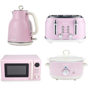 Salter Retro Pink Kitchen Set – Kettle, Toaster, Microwave & Slow Cooker, 3kw Salter Retro Pink Kitchen Set – Kettle, Toaster, Microwave & Slow Cooker, 3kw