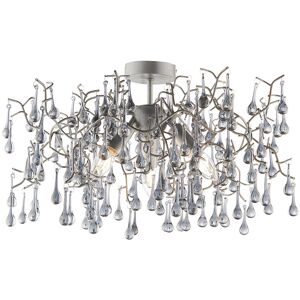 Loops Aged Silver Branch Ceiling Light - Tinted Glass Droplets - Semi Flush Loops Aged Silver Branch Ceiling Light - Tinted Glass Droplets - Semi Flush