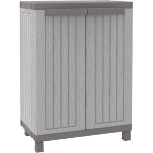 Terry 2-Door Storage Cabinet With Inner Shelf, Grey Plastic Storage W/ Wooden Texture Terry 2-Door Storage Cabinet With Inner Shelf, Grey Plastic Storage W/ Wooden Texture