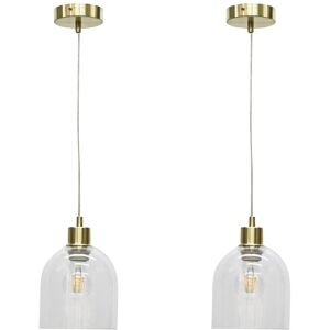 Firstchoicelighting Set Of 2 Glass Cloche & Satin Brass Ceiling Lights Dining Pendant Fittings Firstchoicelighting Set Of 2 Glass Cloche & Satin Brass Ceiling Lights Dining Pendant Fittings