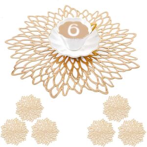 Gold Placemats And Coaster Sets Of 6, Round Table Placemats For Christmas, Weddi Gold Placemats And Coaster Sets Of 6, Round Table Placemats For Christmas, Weddi