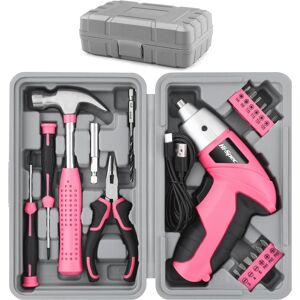 Hi-Spec 19pc 3.6v Pink Usb Small Power Screwdriver & Home Diy Tool Kit Set. Cor Hi-Spec 19pc 3.6v Pink Usb Small Power Screwdriver & Home Diy Tool Kit Set. Cor