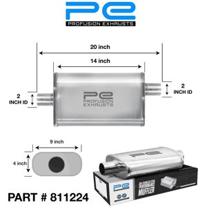 Profusion Exhausts Universal Stainless Steel Oval Exhaust Muffler 2 Inch 4x 9 Oval X 14 Inch C/o Profusion Exhausts Universal Stainless Steel Oval Exhaust Muffler 2 Inch 4x 9 Oval X 14 Inch C/o