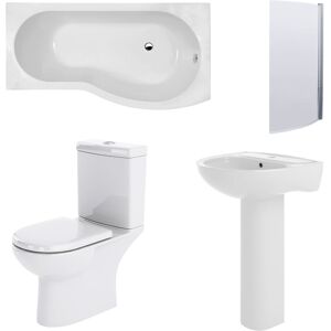 Nuie Lawton Complete Bathroom Suite B-Shaped Shower Bath 1700mm Rh Nuie Lawton Complete Bathroom Suite B-Shaped Shower Bath 1700mm Rh