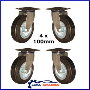 Parnells 4 X 100mm Heavy Duty Rubber Castors With Swivel Plate - 100kg Capacity Each Parnells 4 X 100mm Heavy Duty Rubber Castors With Swivel Plate - 100kg Capacity Each