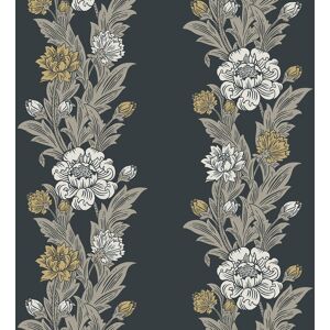 Gallery Wallpaper - Arts And Crafts Blooming Stripe White Beige Black Gallery Wallpaper - Arts And Crafts Blooming Stripe White Beige Black