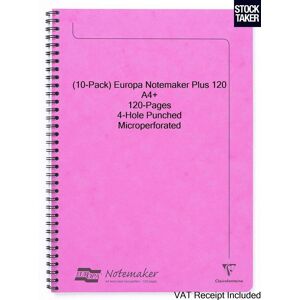 Clairefontaine (10 Notebooks) Europa A4+ Pink Notemaker Plus 120 Perforated 4 Hole Punched A4 Clairefontaine (10 Notebooks) Europa A4+ Pink Notemaker Plus 120 Perforated 4 Hole Punched A4