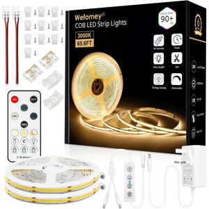 Wefomey 20m Cob Led Strip Light With Remote, 3000k Dimmable Bright Warm White Led Light Wefomey 20m Cob Led Strip Light With Remote, 3000k Dimmable Bright Warm White Led Light
