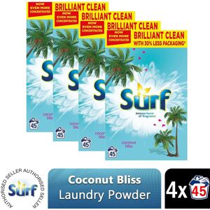 4x Of 45w Surf Concentrated Coconut Bliss Laundry Powder 2.25kg, Total 180washes 4x Of 45w Surf Concentrated Coconut Bliss Laundry Powder 2.25kg, Total 180washes