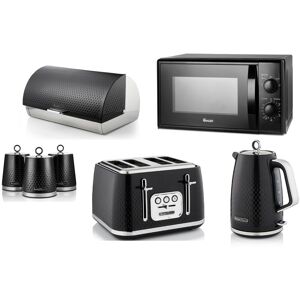 Swan Elegance Black Kettle Toaster Microwave Breadbin & Canisters Kitchen Set Swan Elegance Black Kettle Toaster Microwave Breadbin & Canisters Kitchen Set