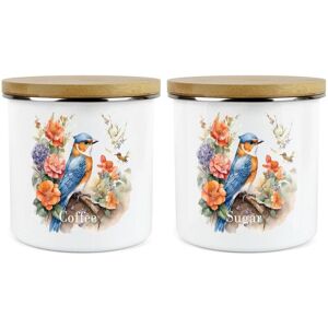 Purely Home Blue Bird Coffee & Sugar Canisters Set - Enamel Kitchen Storage Container Purely Home Blue Bird Coffee & Sugar Canisters Set - Enamel Kitchen Storage Container