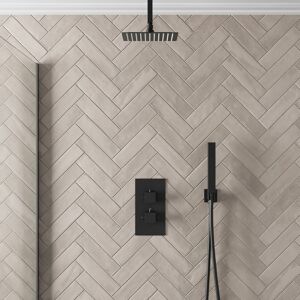 Affine Thermostatic Mixer Shower Square Rainfall Head Handset Ceiling Mounted Black Affine Thermostatic Mixer Shower Square Rainfall Head Handset Ceiling Mounted Black