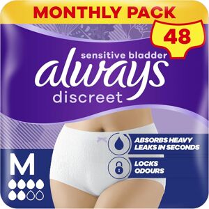 Procter & Gamble Always Discreet Underwear Incontinence Pants Women Normal M X48, Locks Away Odo Procter & Gamble Always Discreet Underwear Incontinence Pants Women Normal M X48, Locks Away Odo