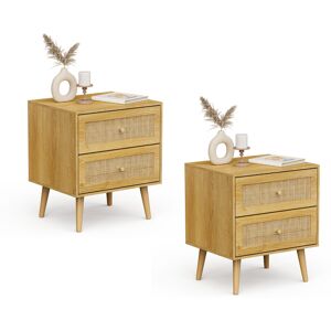 Bedside Tables Set Of 2 Rattan Drawers, Side Table With 2 Drawers, Vonhaus Bedside Tables Set Of 2 Rattan Drawers, Side Table With 2 Drawers, Vonhaus